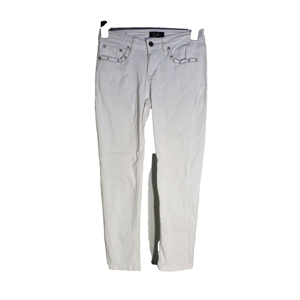 Earl Women's Sz 4 White Low Skinny Jeans Embellished Rhinestones Stretch Pants